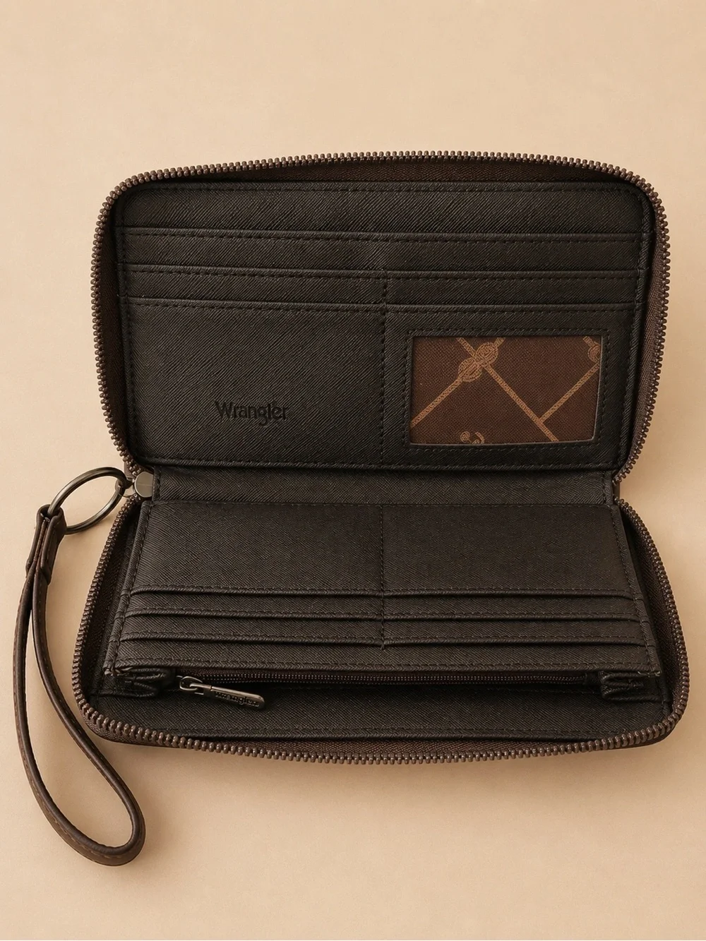 Wrangler Dark Brown Leather Zip-Around Wristlet